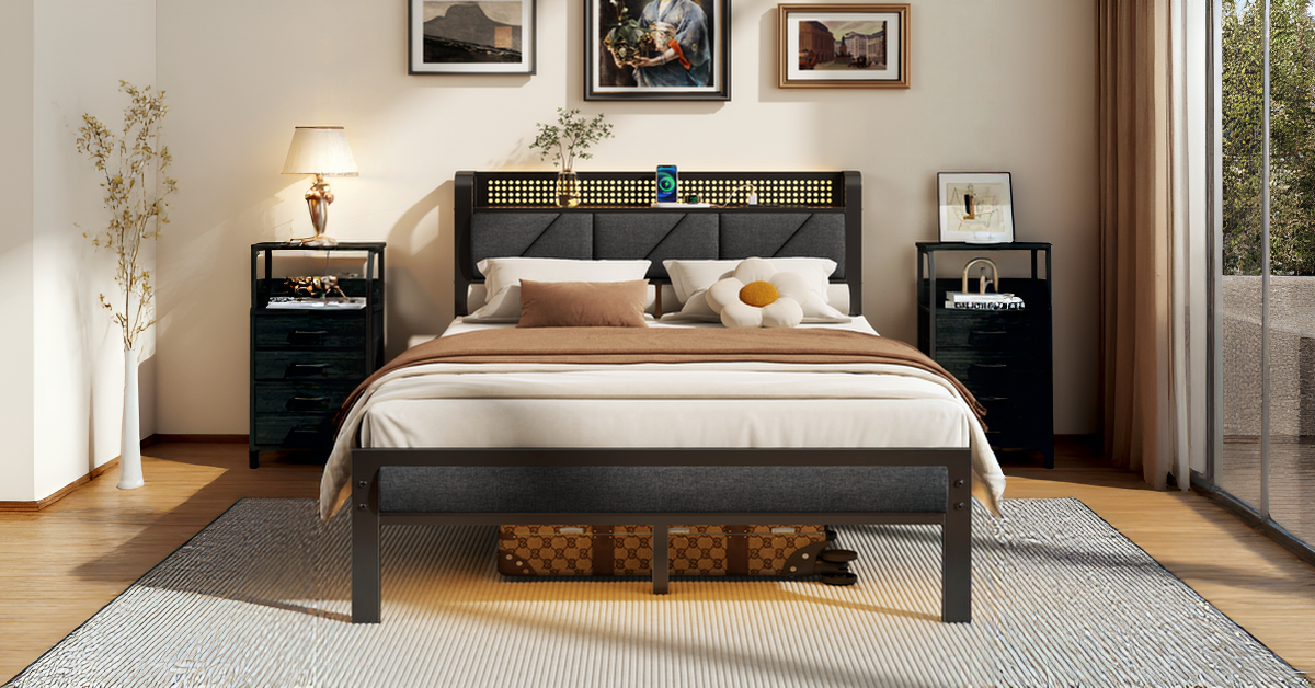 Amazon.com: Furnulem King Size Bed Frame with Headboard, LED Light